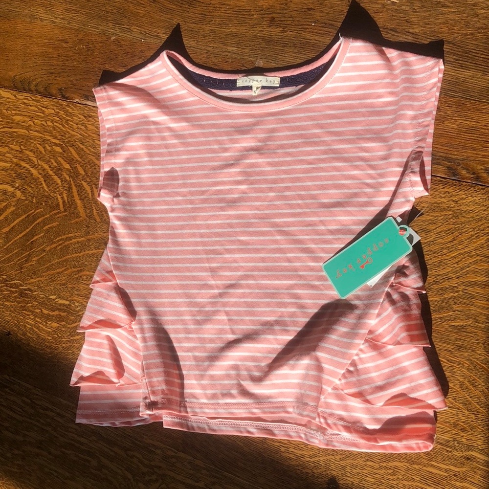 NWT copper key kids top. Coral/white stripe.